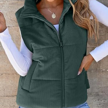 Women's Solid Color Thickened Warm Vest with Pockets