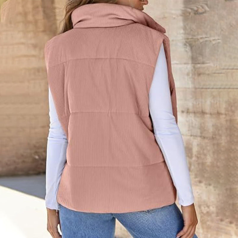 Women's Solid Color Thickened Warm Vest with Pockets