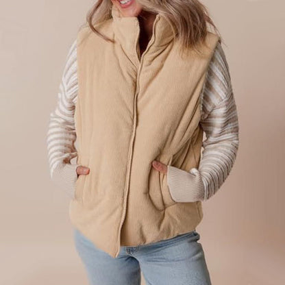 Women's Solid Color Thickened Warm Vest with Pockets