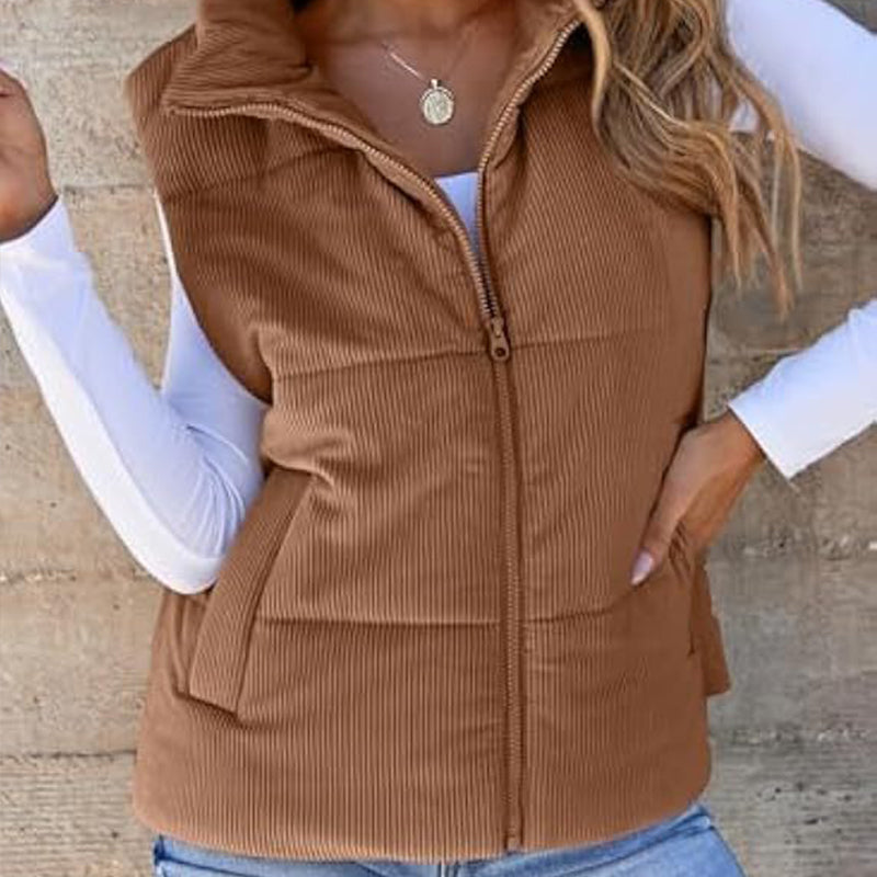 Women's Solid Color Thickened Warm Vest with Pockets