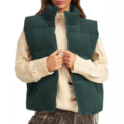 Women's Solid Color Thickened Warm Vest with Pockets