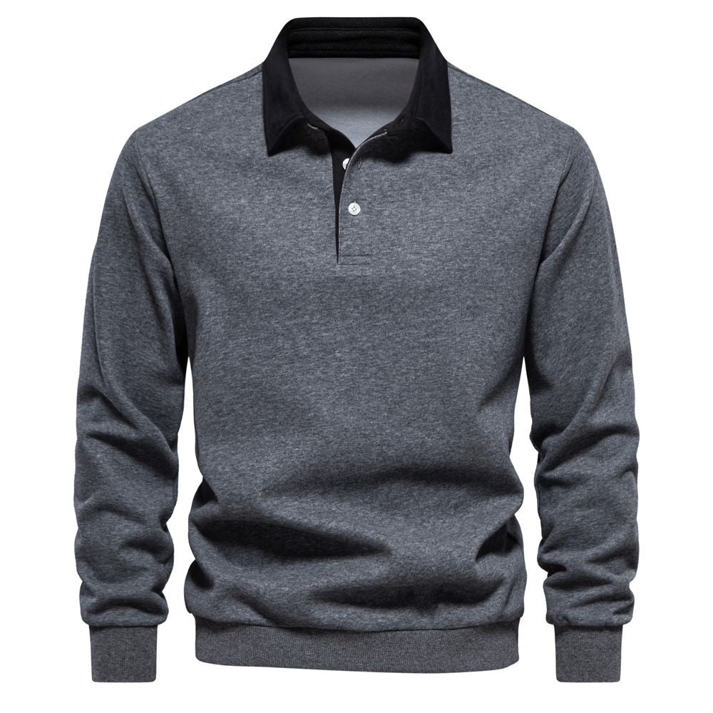 Men's Casual Cotton Long Sleeve Lapel Sweatshirt