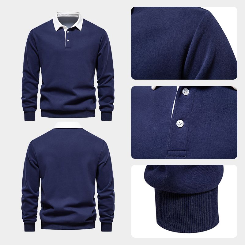 Men's Casual Cotton Long Sleeve Lapel Sweatshirt