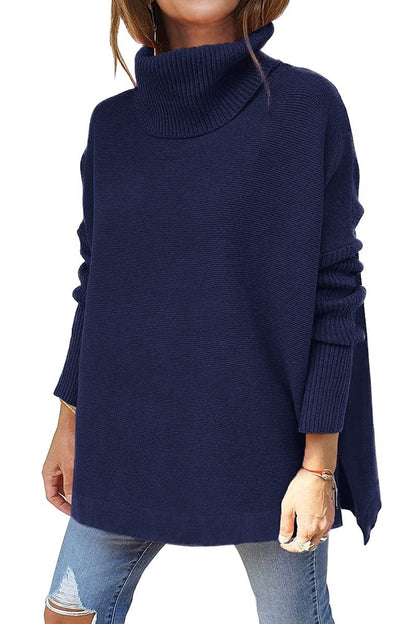 Women's Turtleneck Oversize Hem Knit Pullover Sweater