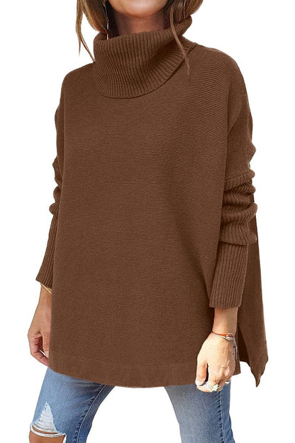 Women's Turtleneck Oversize Hem Knit Pullover Sweater