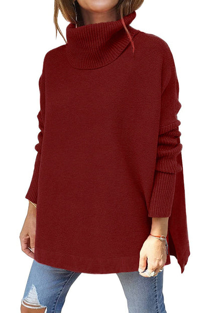 Women's Turtleneck Oversize Hem Knit Pullover Sweater