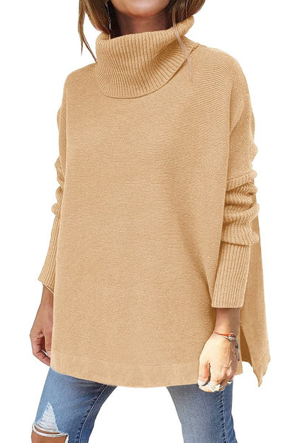 Women's Turtleneck Oversize Hem Knit Pullover Sweater