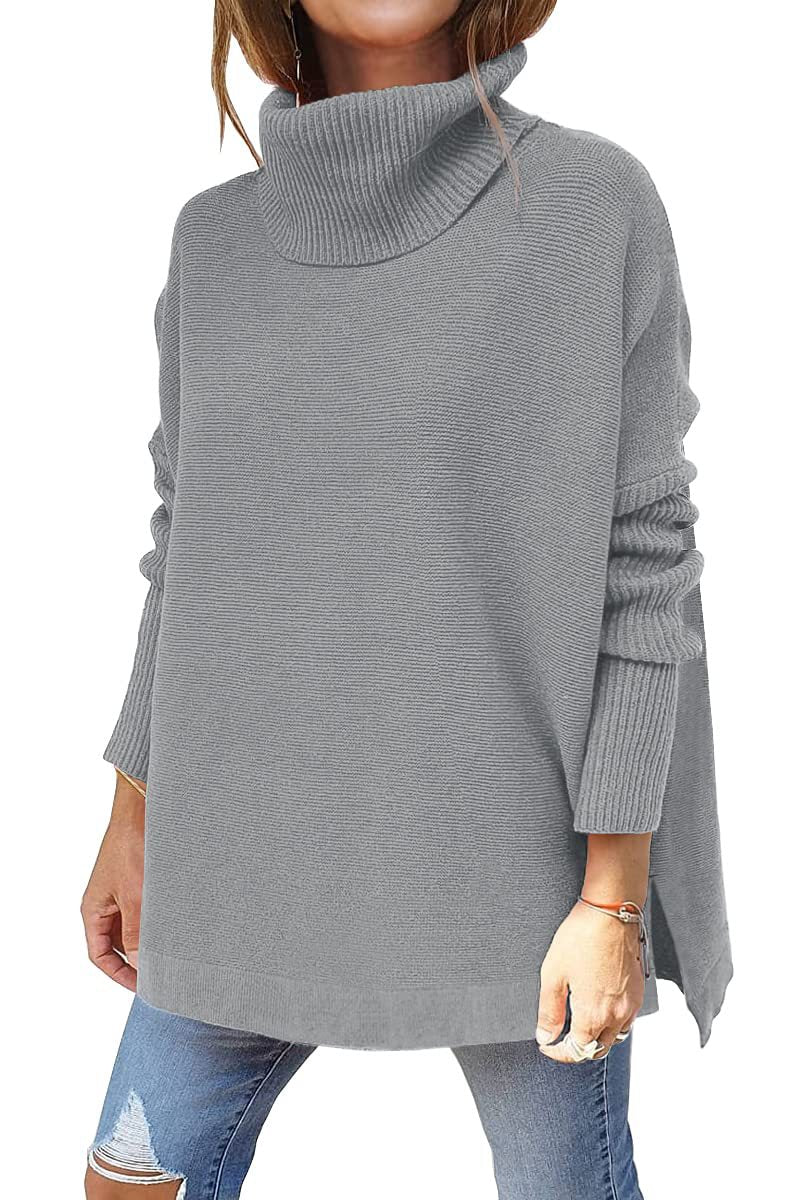 Women's Turtleneck Oversize Hem Knit Pullover Sweater