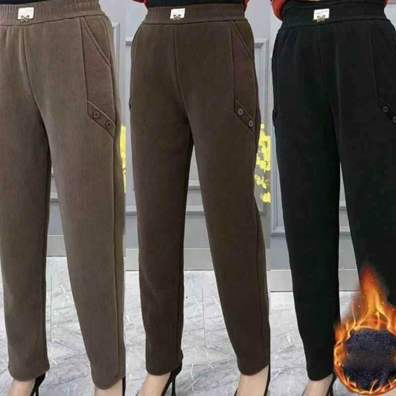 Women's Thickened Warm Casual Trousers with Elastic Waist