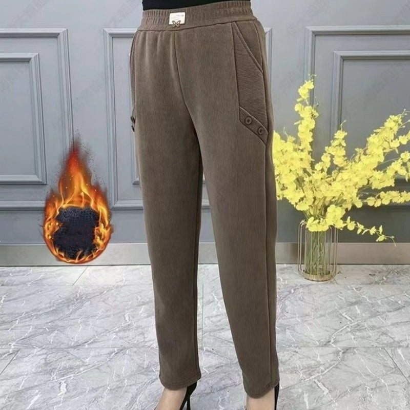 Women's Thickened Warm Casual Trousers with Elastic Waist