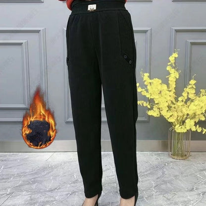 Women's Thickened Warm Casual Trousers with Elastic Waist