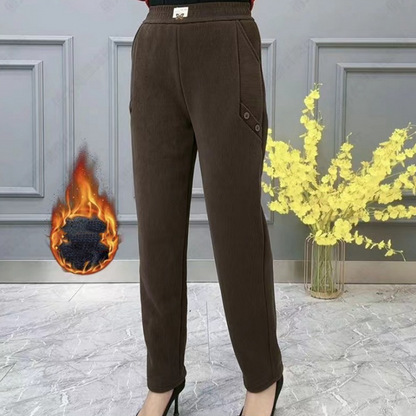 Women's Thickened Warm Casual Trousers with Elastic Waist