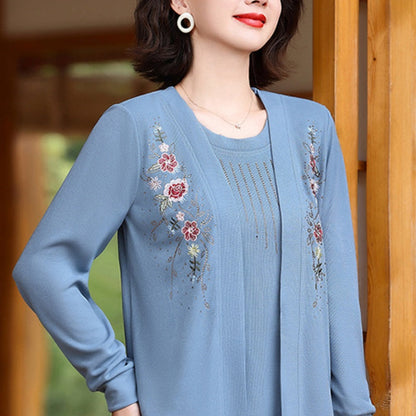 Women's Chic Embroidered Long-Sleeve Knit Top