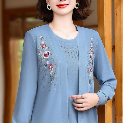 Women's Chic Embroidered Long-Sleeve Knit Top