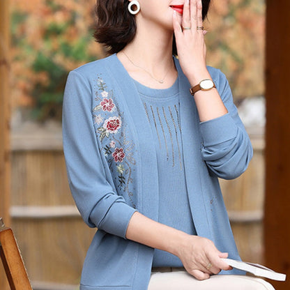 Women's Chic Embroidered Long-Sleeve Knit Top