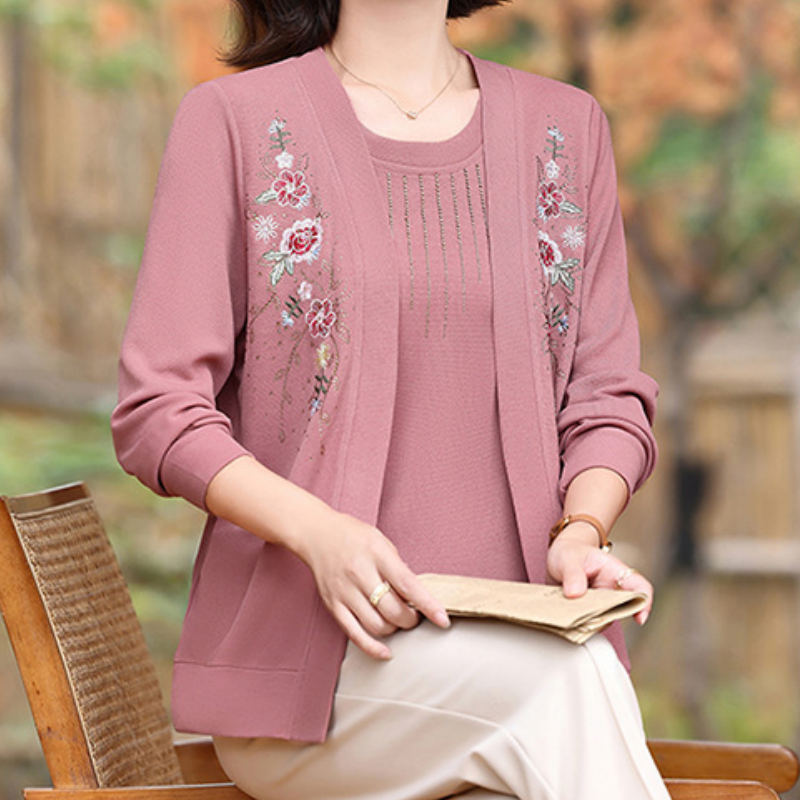 Women's Chic Embroidered Long-Sleeve Knit Top