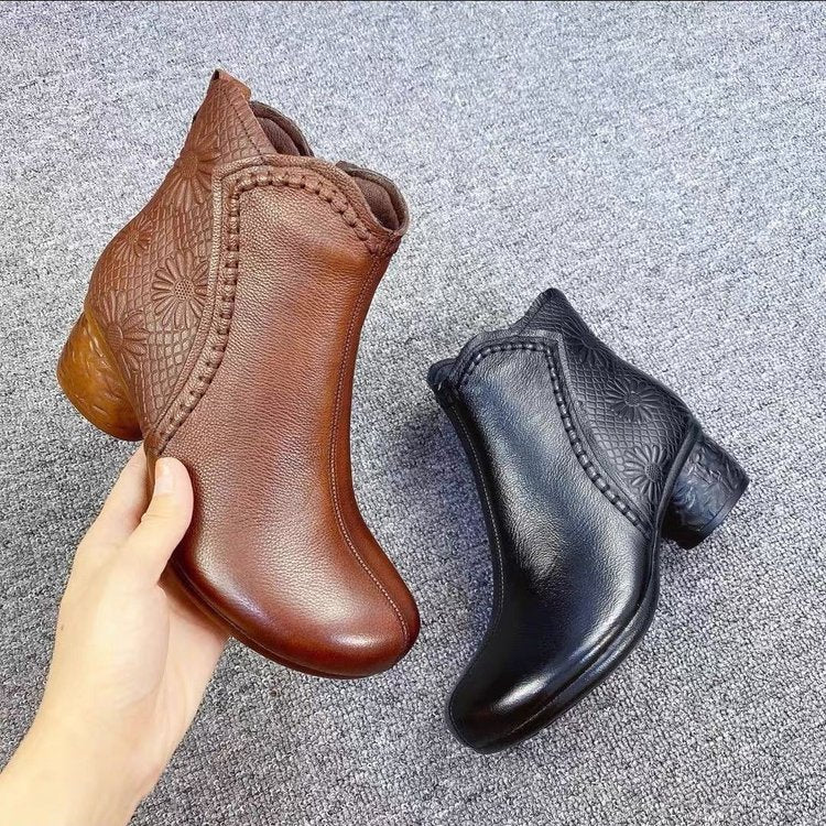 Women's Zipper Textured Chunky Ankle Boots