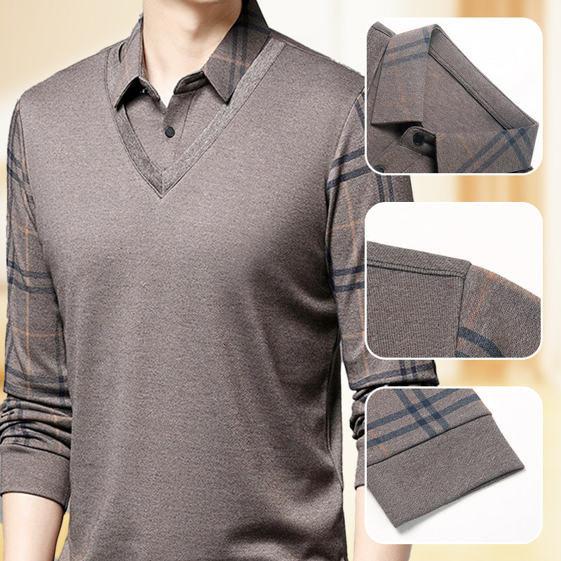 Men's Fake Two Piece Lapel Long-Sleeve Tops