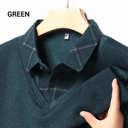 Men's Fake Two Piece Lapel Long-Sleeve Tops