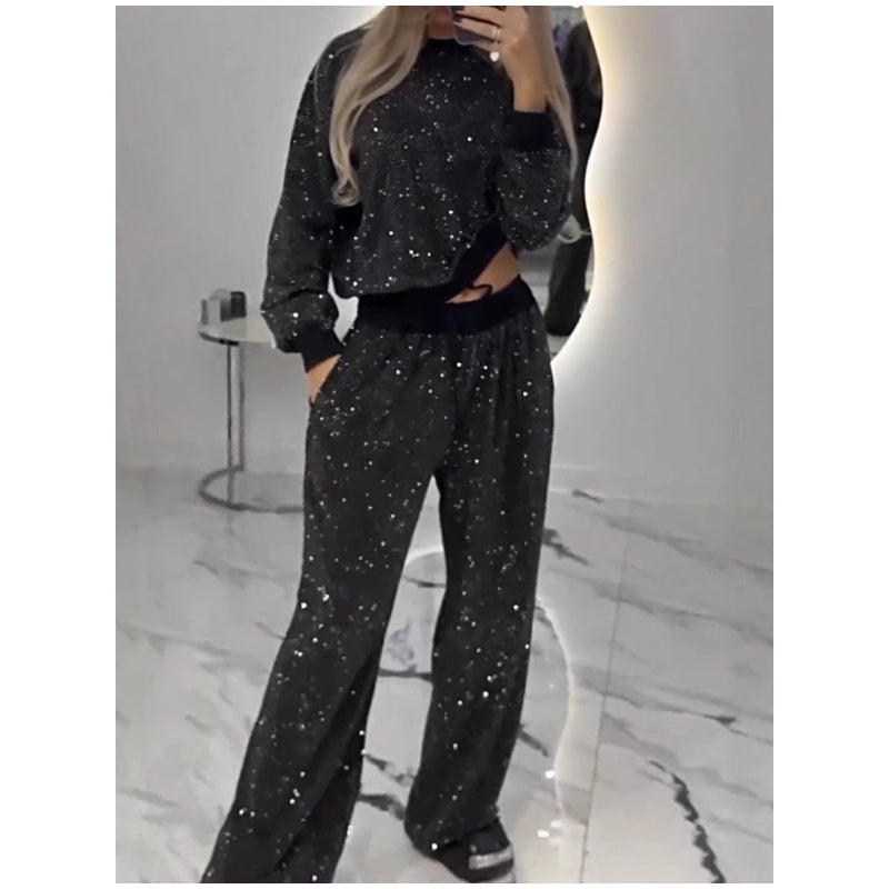 🎅Christmas Sale - 50% OFF🎄Sequined Loose Fit Top and Wide Leg Pants (2-Piece Set)