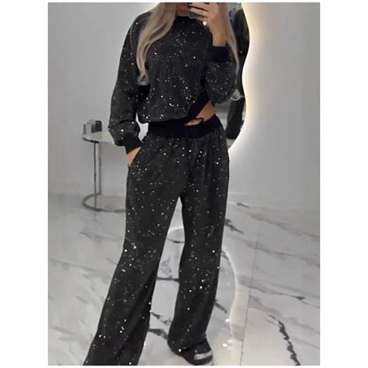 🎅Christmas Sale - 50% OFF🎄Sequined Loose Fit Top and Wide Leg Pants (2-Piece Set)