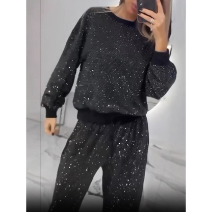 🎅Christmas Sale - 50% OFF🎄Sequined Loose Fit Top and Wide Leg Pants (2-Piece Set)