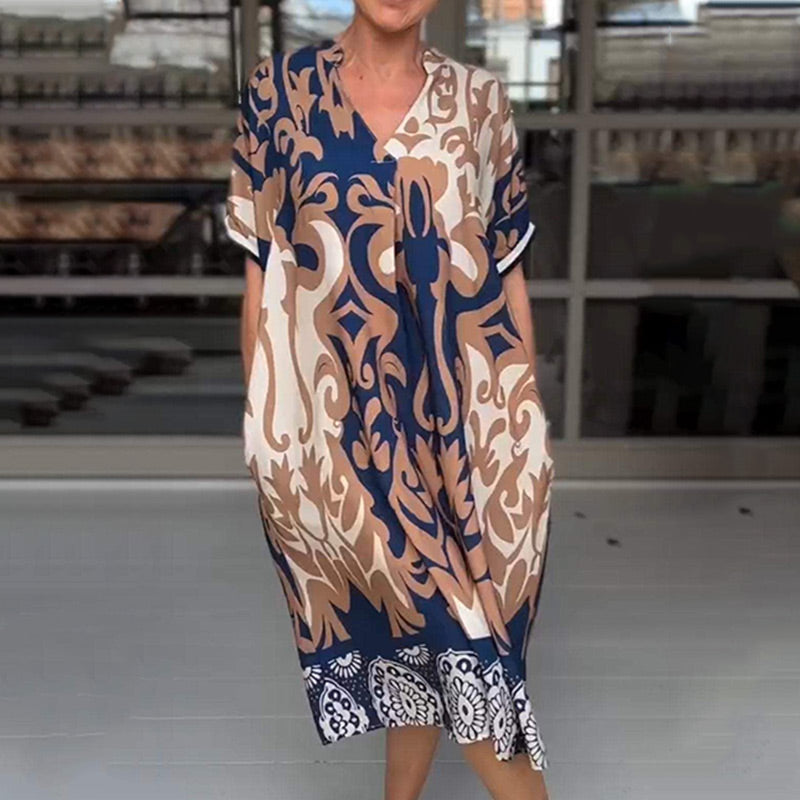 ⏰Last Day Hot Sale!!⌛🌺Your New Clothes🔥Printed V Neck Loose Midi Dress