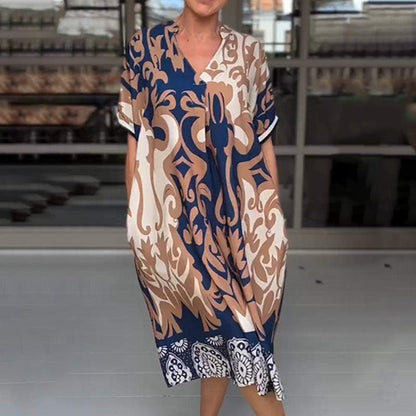 ⏰Last Day Hot Sale!!⌛🌺Your New Clothes🔥Printed V Neck Loose Midi Dress