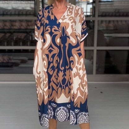 ⏰Last Day Hot Sale!!⌛🌺Your New Clothes🔥Printed V Neck Loose Midi Dress