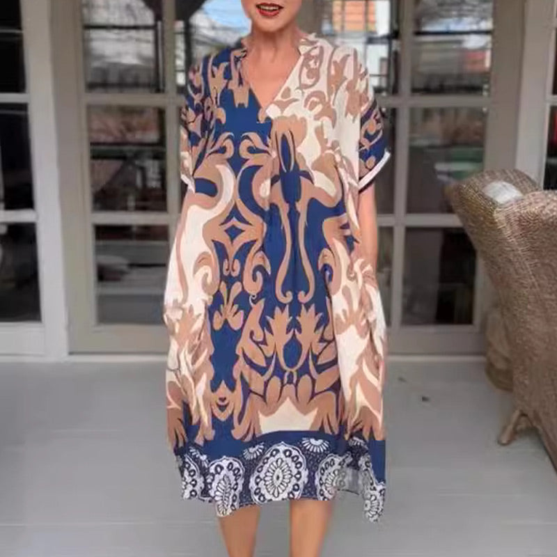 ⏰Last Day Hot Sale!!⌛🌺Your New Clothes🔥Printed V Neck Loose Midi Dress
