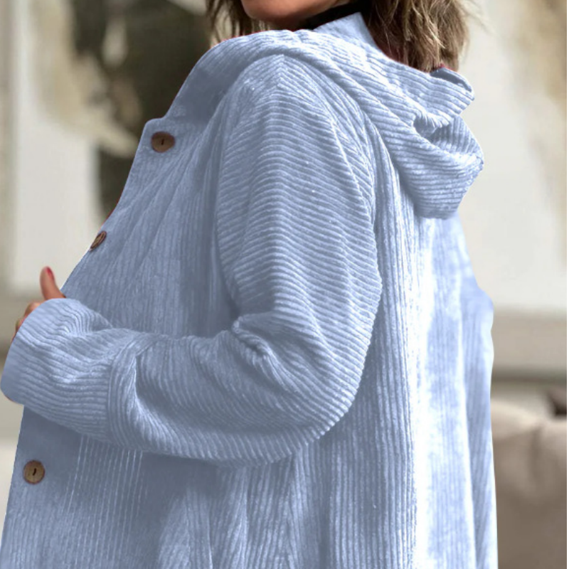 Women's Oversized Hooded Corduroy Button Down Shacket