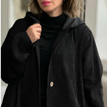 Women's Oversized Hooded Corduroy Button Down Shacket