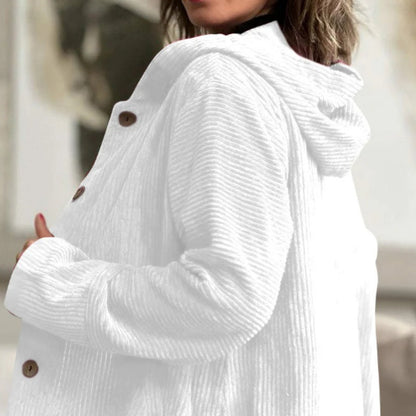 Women's Oversized Hooded Corduroy Button Down Shacket