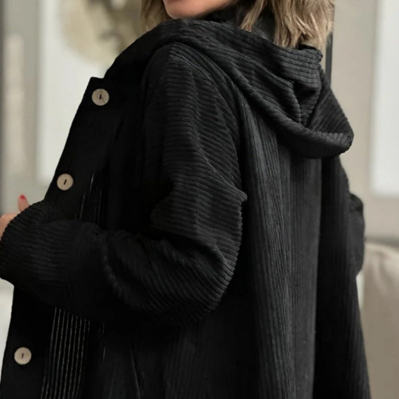 Women's Oversized Hooded Corduroy Button Down Shacket