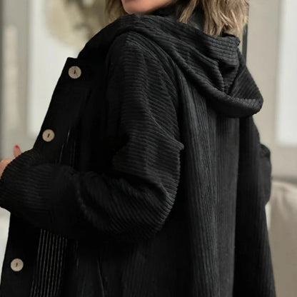 Women's Oversized Hooded Corduroy Button Down Shacket