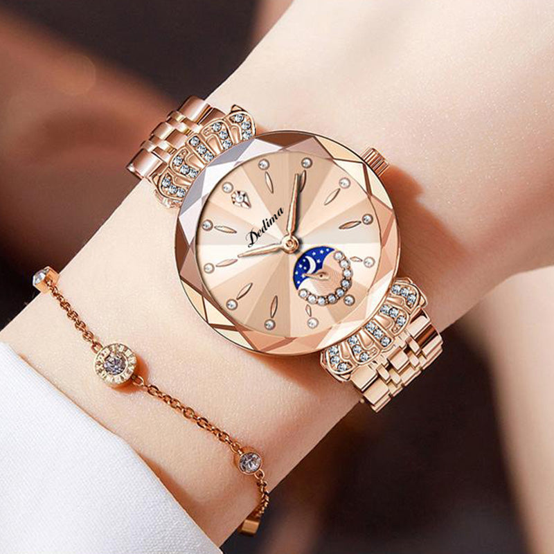 Fashionable Diamond Moon Star Watch for Women