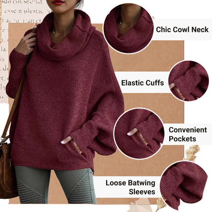 🥳New Years Sale-50% OFF🎄Women's Batwing Cowl Neck Sweater with Pockets