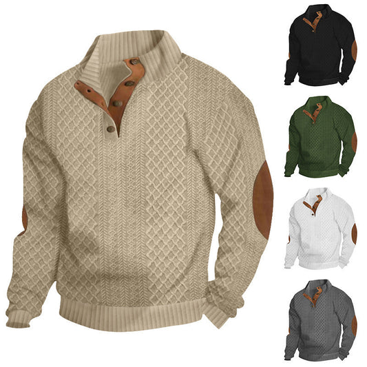 Men's Casual Long Sleeve Pullover with Elbow Patches