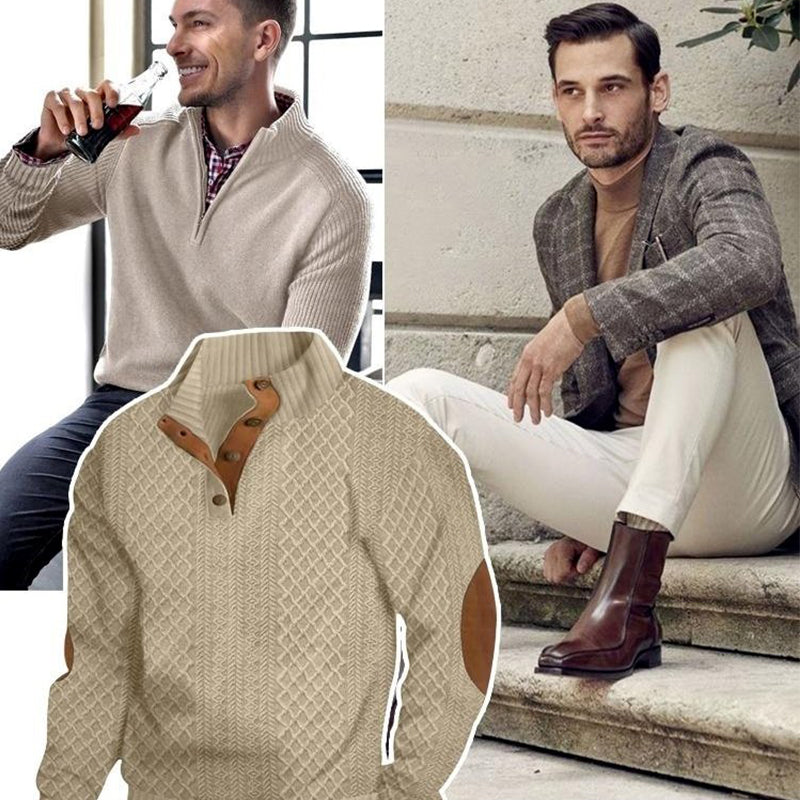 Men's Casual Long Sleeve Pullover with Elbow Patches