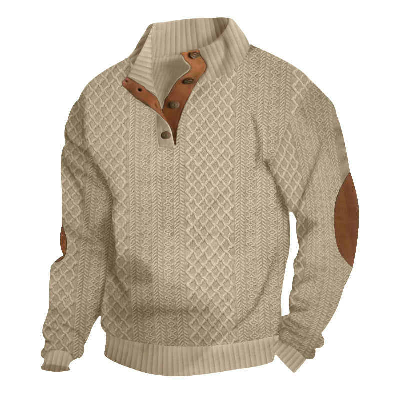 Men's Casual Long Sleeve Pullover with Elbow Patches