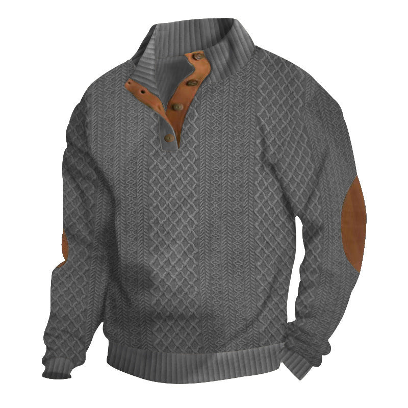 Men's Casual Long Sleeve Pullover with Elbow Patches