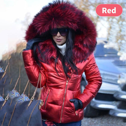 Ladies Casual Warm Large Fur Collar Hooded Jacket