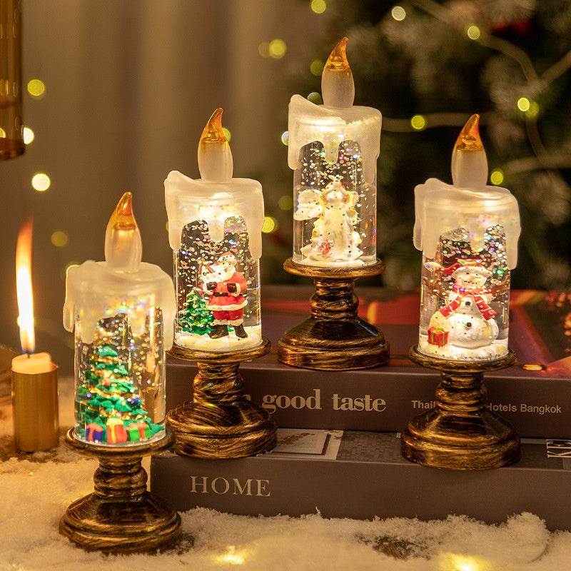 Battery Operated Lighted Christmas Snow Globe Candle