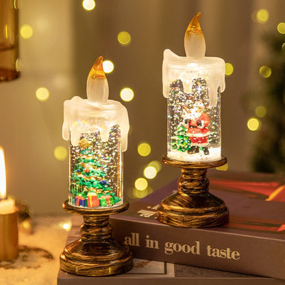 Battery Operated Lighted Christmas Snow Globe Candle