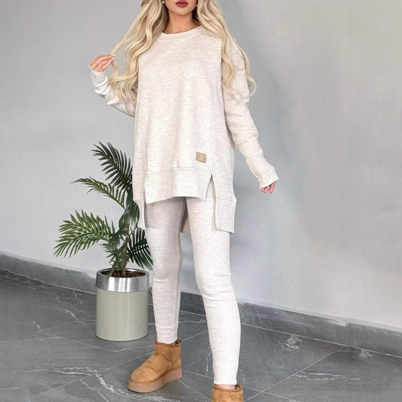 Sales - 50% OFF🎄Slit High Low Hem Sweatshirt ＆ Bodycon Pants Set