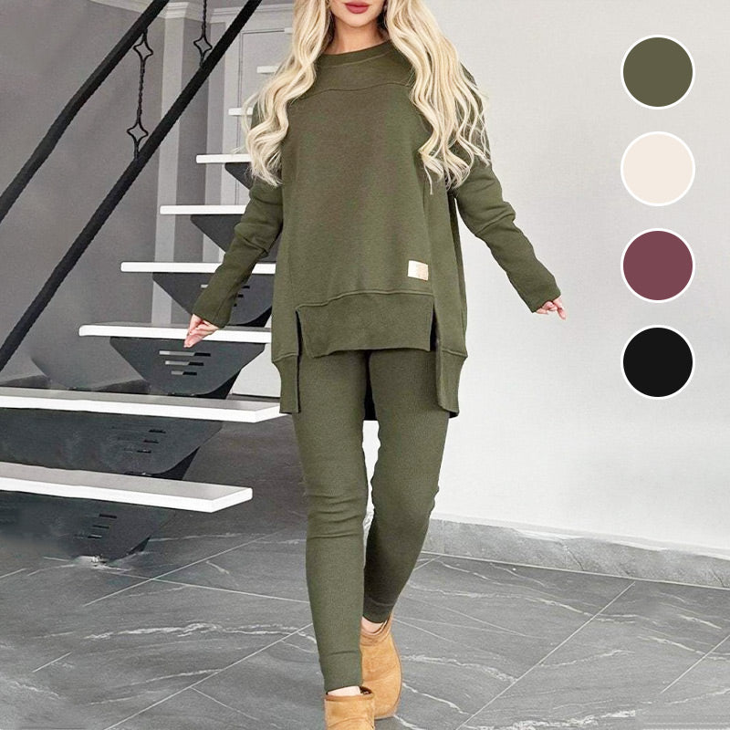 Sales - 50% OFF🎄Slit High Low Hem Sweatshirt ＆ Bodycon Pants Set