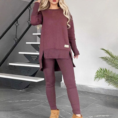 Sales - 50% OFF🎄Slit High Low Hem Sweatshirt ＆ Bodycon Pants Set