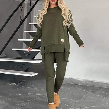 Sales - 50% OFF🎄Slit High Low Hem Sweatshirt ＆ Bodycon Pants Set