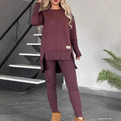Sales - 50% OFF🎄Slit High Low Hem Sweatshirt ＆ Bodycon Pants Set