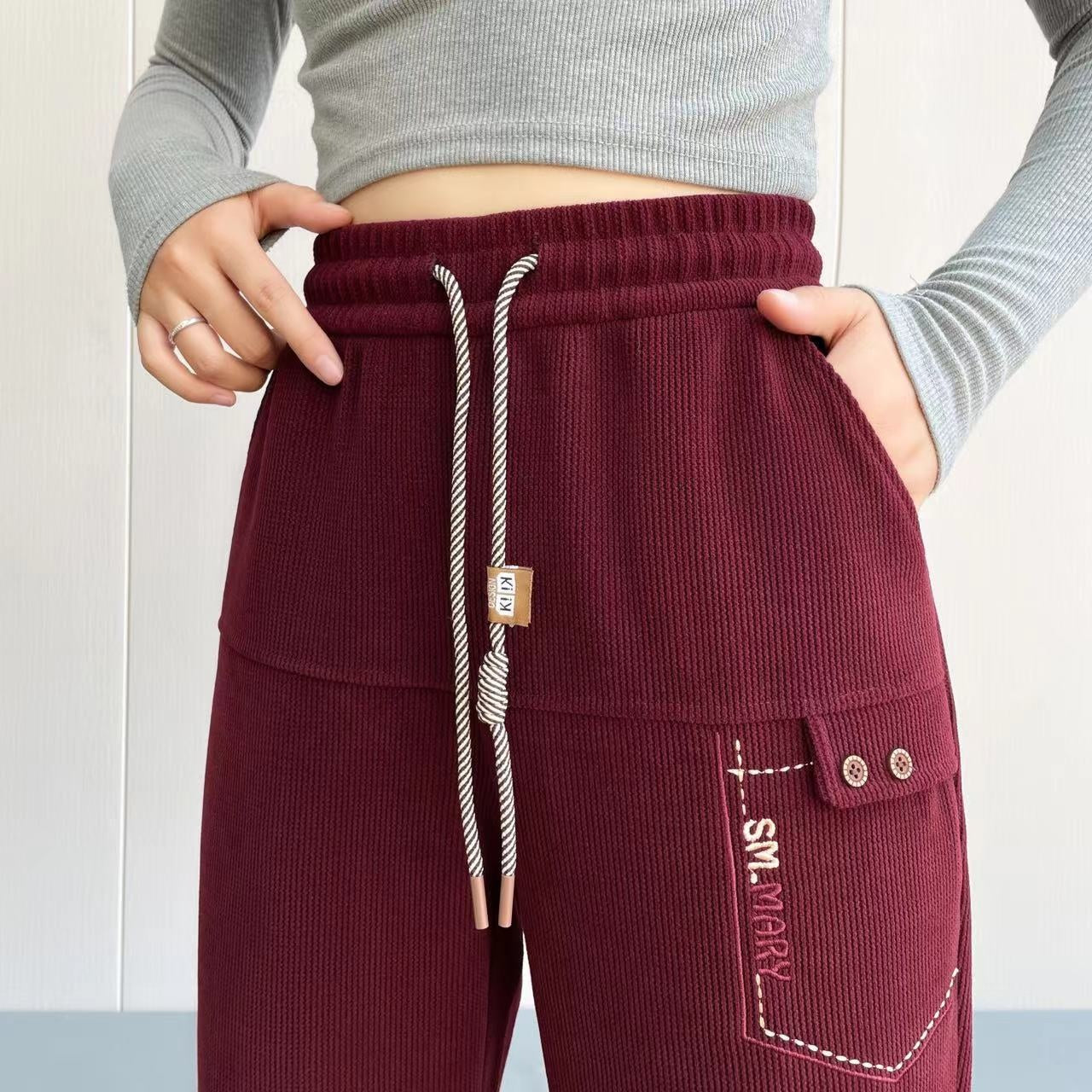 Women's Casual Straight-Leg Drawstring Pants with Pockets